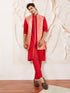 Men's Red Silk Blend Jacket Kurta And Pyjama Set