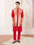 Men's Red Silk Blend Jacket Kurta And Pyjama Set