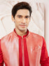 Men's Red Silk Blend Jacket Kurta And Pyjama Set