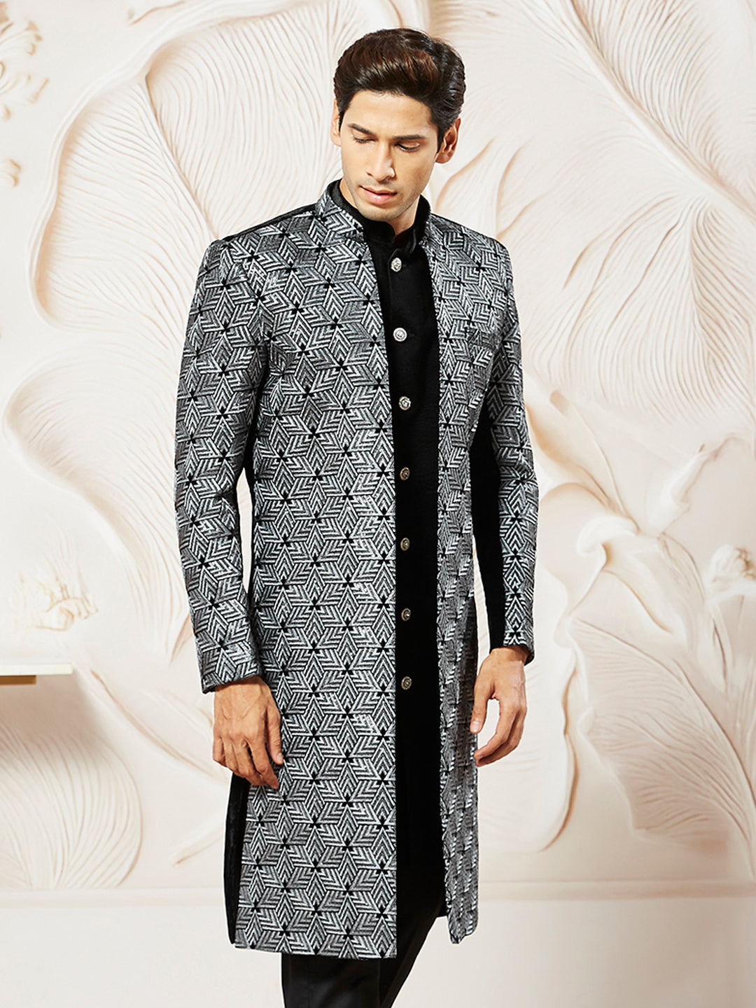 Men's Gray Velvet Indo Western