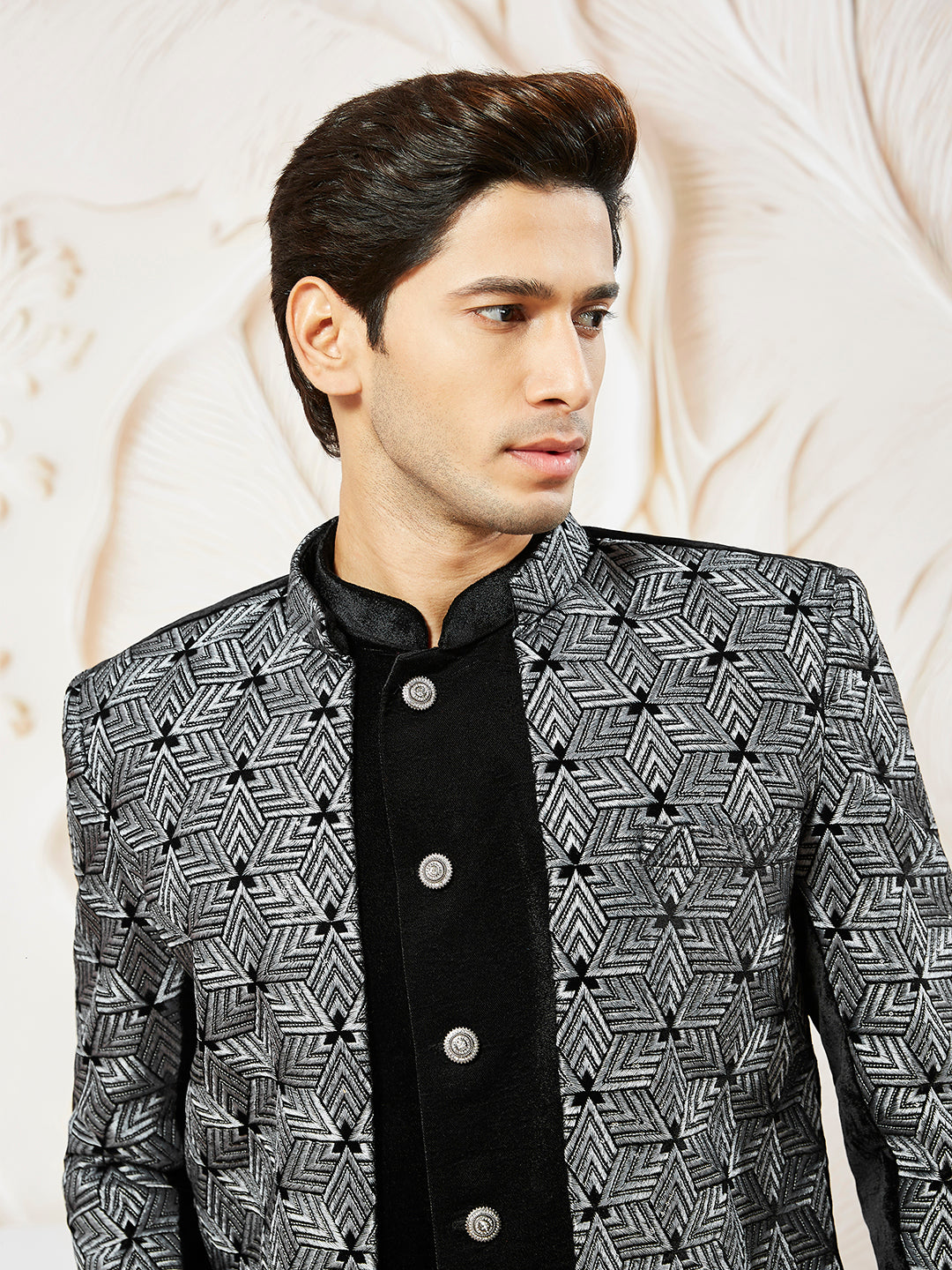 Men's Gray Velvet Indo Western,Semi Indo And Pyjama Set