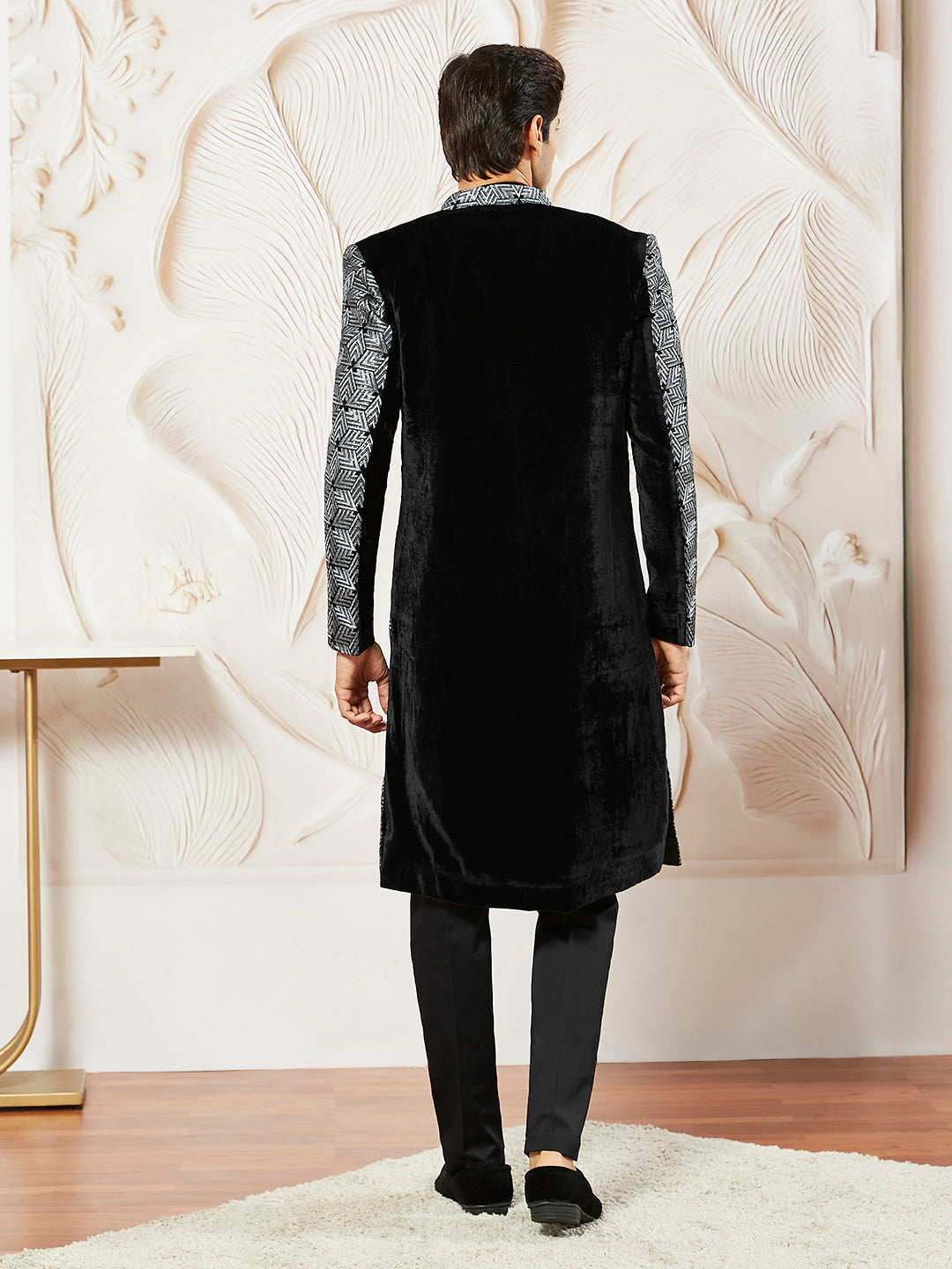 Men's Gray Velvet Indo Western,Semi Indo And Pyjama Set
