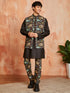 Men's Black Cotton Jacket Kurta And Pyjama Set