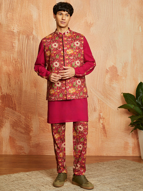 Men's Falsa Cotton Jacket Kurta And Pyjama Set