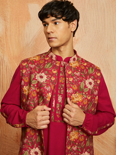 Men's Falsa Cotton Jacket Kurta And Pyjama Set