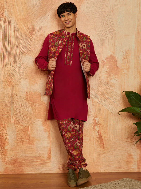 Men's Falsa Cotton Jacket Kurta And Pyjama Set