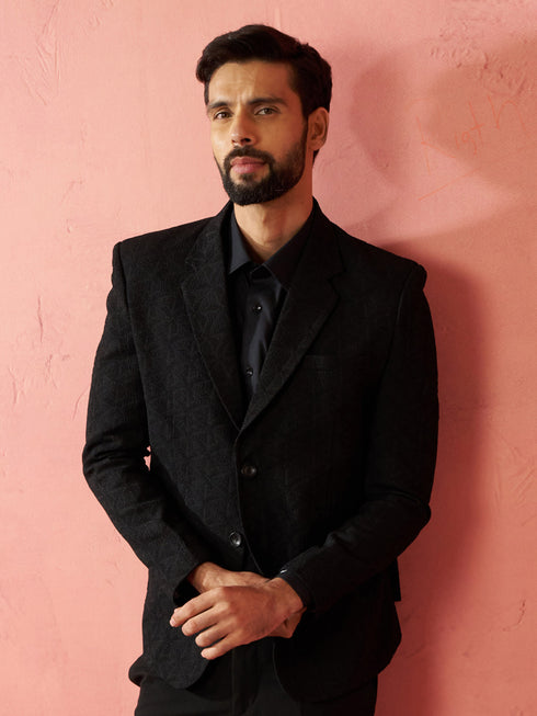 Men's Black Bafta Embossed Blazer