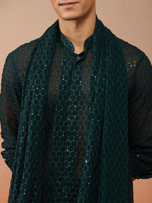 Men's Bottle Green Georgette Plain Dupatta