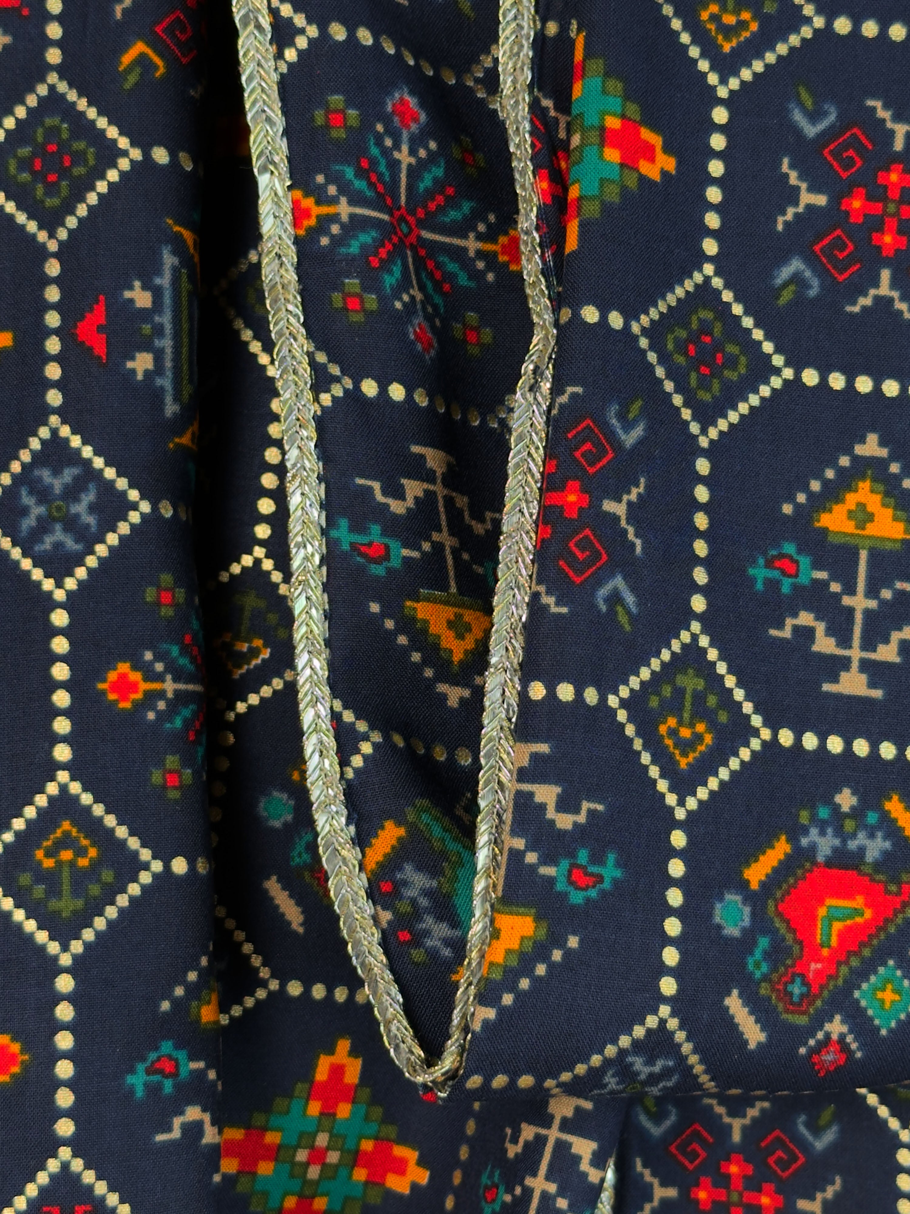 Men's Blue Rayon Printed Dupatta with Lace Detailing