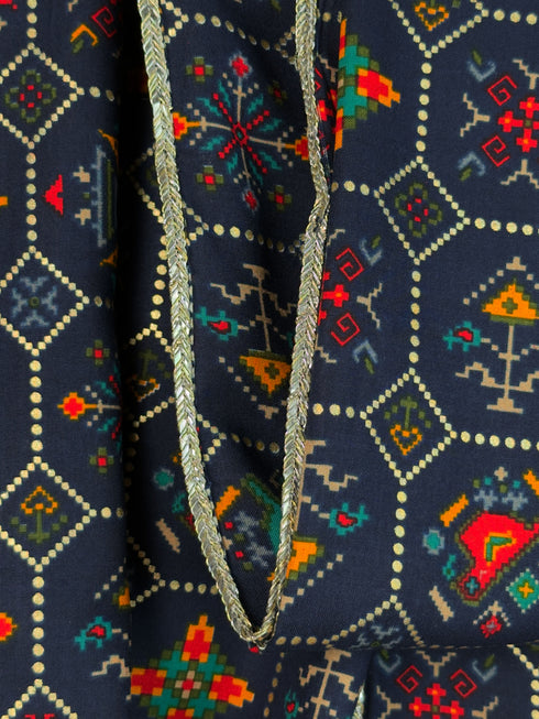 Men's Blue Rayon Printed Dupatta with Lace Detailing