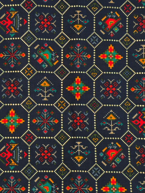 Men's Blue Rayon Printed Dupatta with Lace Detailing