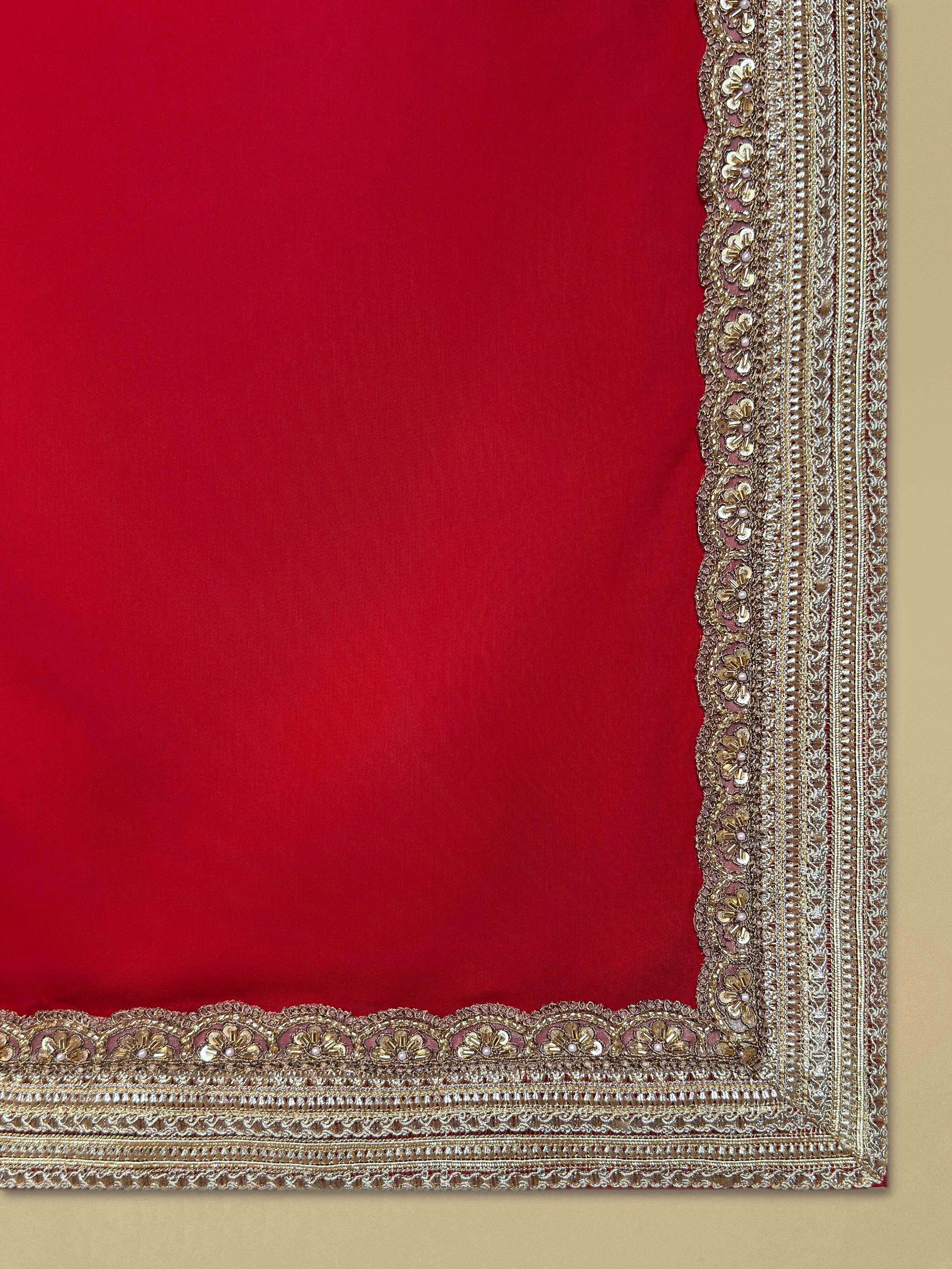 Men's Red Cotton-Silk-Blend Solid Dupatta