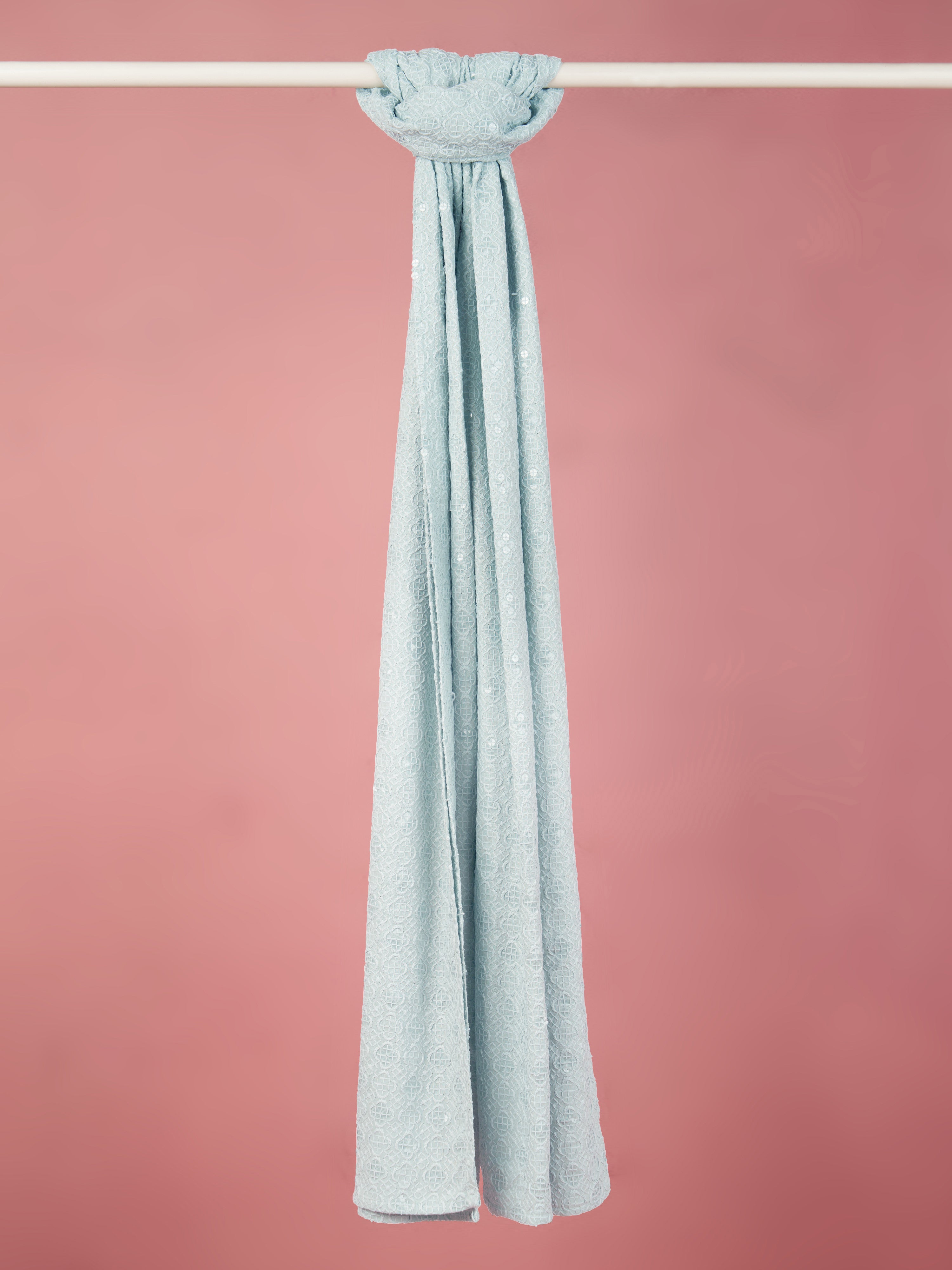 Men Aqua Silk Blend Embroidered Dupatta