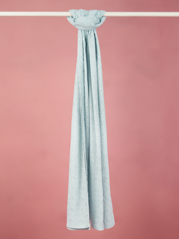 Men Aqua Silk Blend Embroidered Dupatta