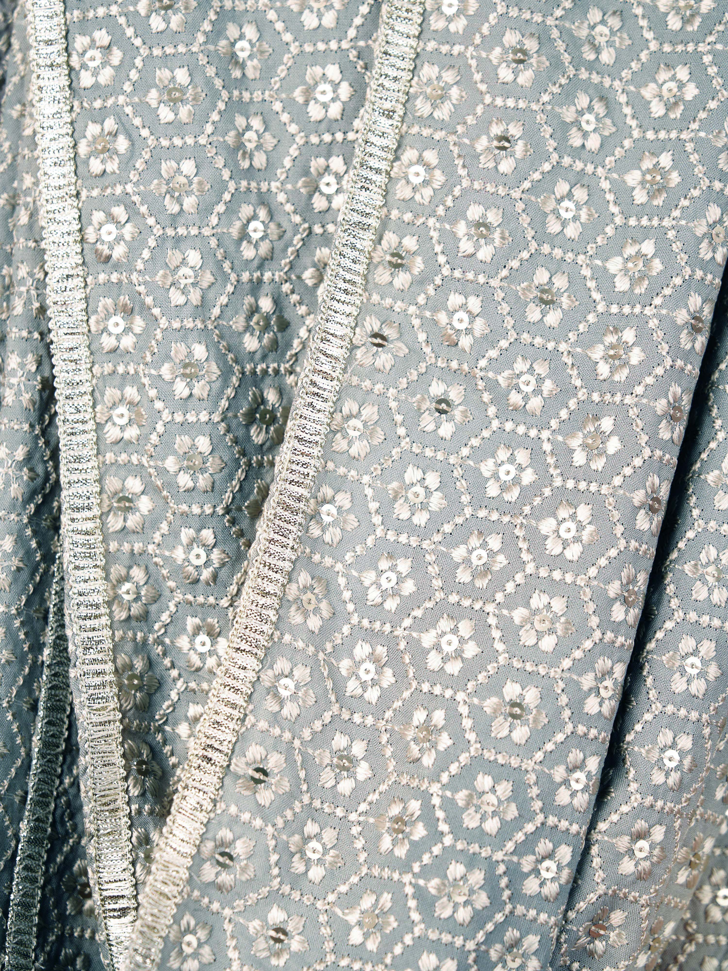 Men Grey Silk Blend Embroidered Dupatta