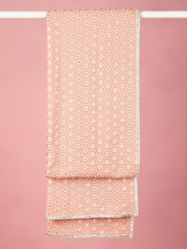 Men Peach Silk Blend Embroidered Dupatta