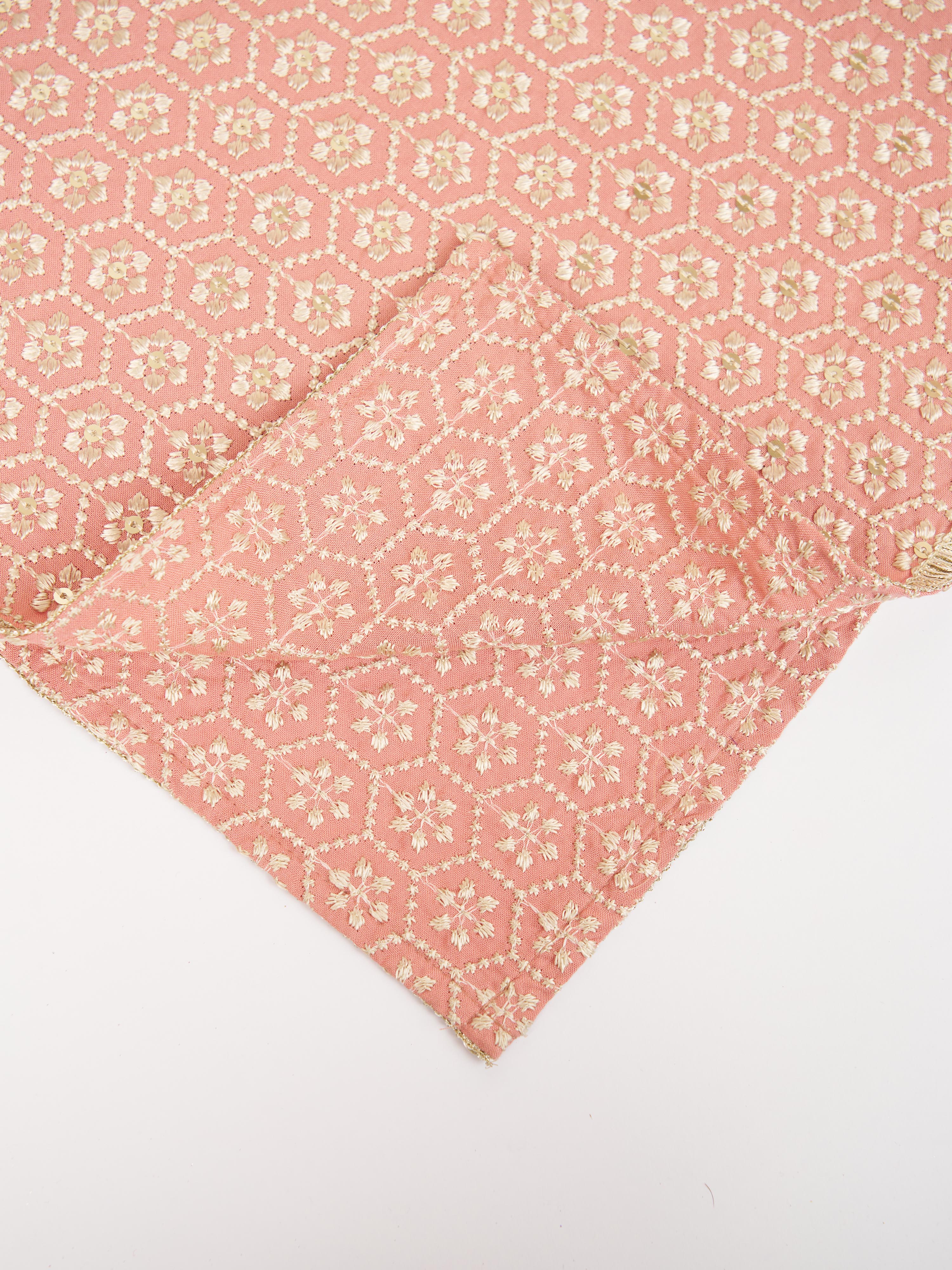 Men Peach Silk Blend Embroidered Dupatta