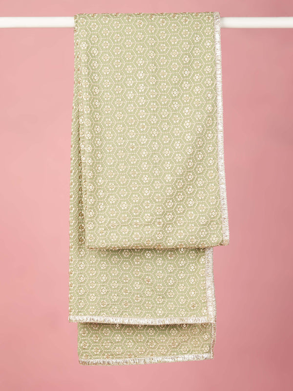 Men Pista Green Silk Blend Embroidered Dupatta