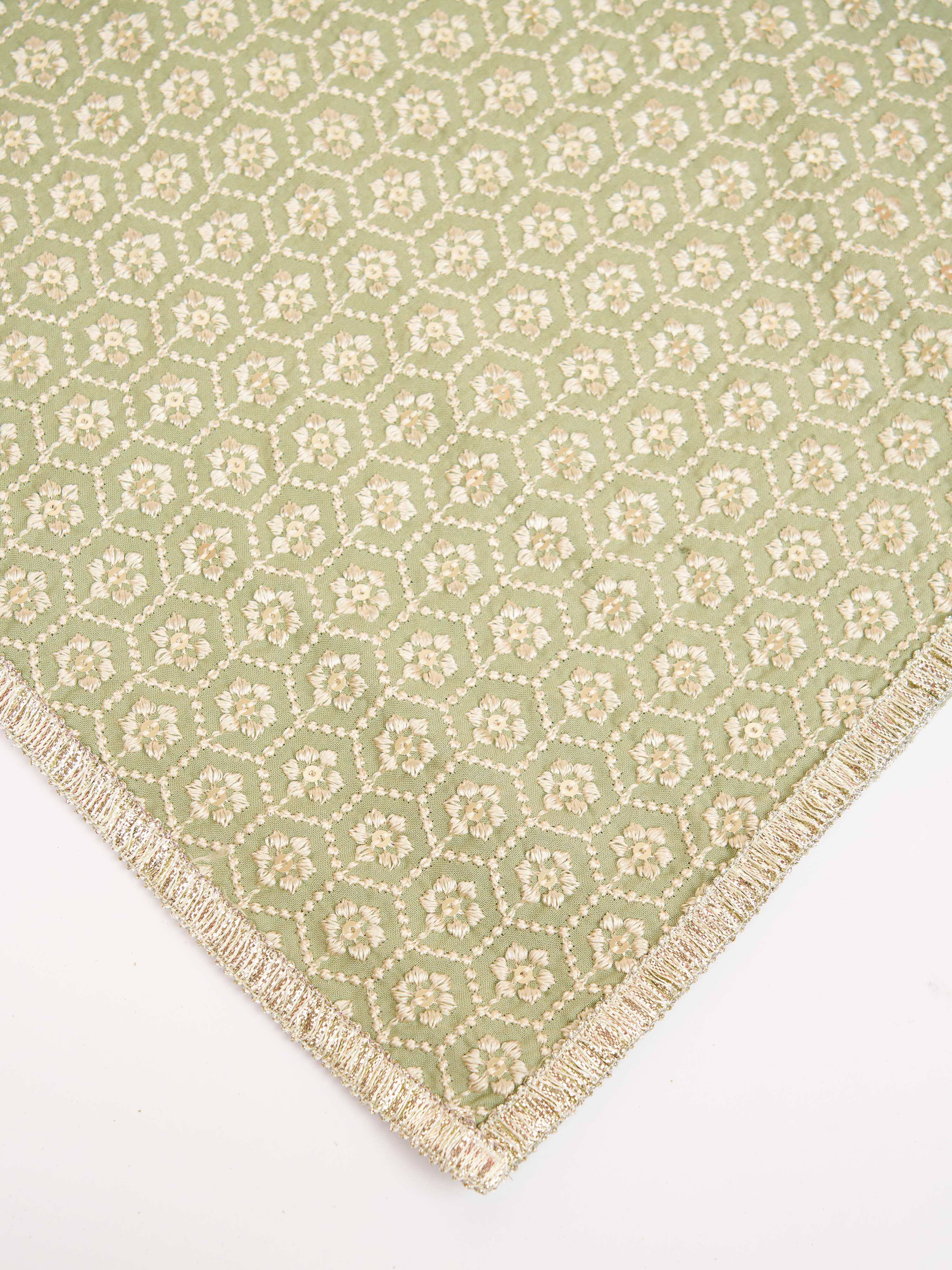 Men Pista Green Silk Blend Embroidered Dupatta