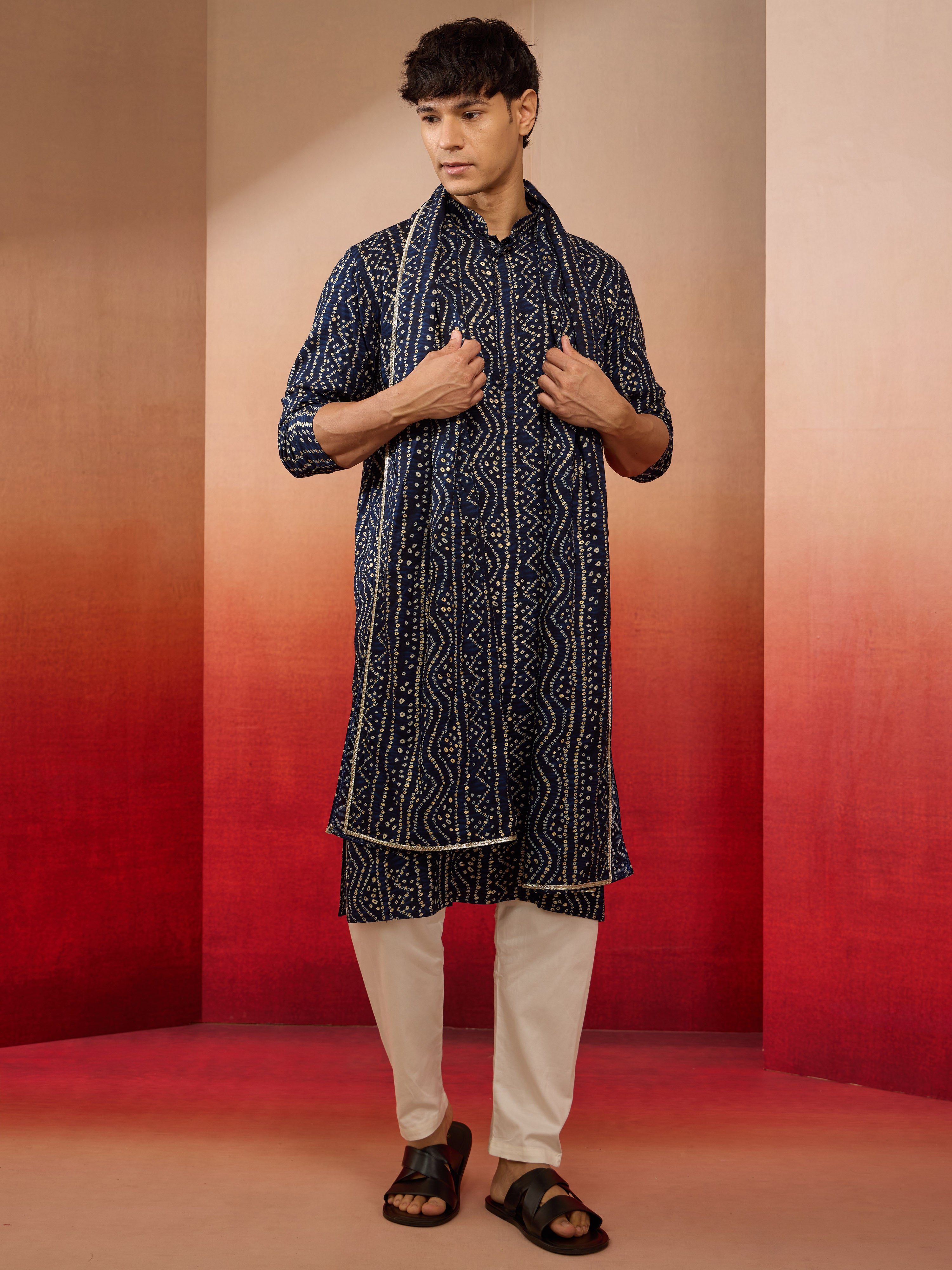 Men's Blue Rayon Bandhani Print Dupatta