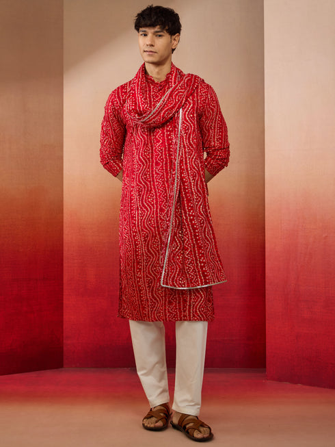 Men's Red Rayon Bandhani Print Dupatta