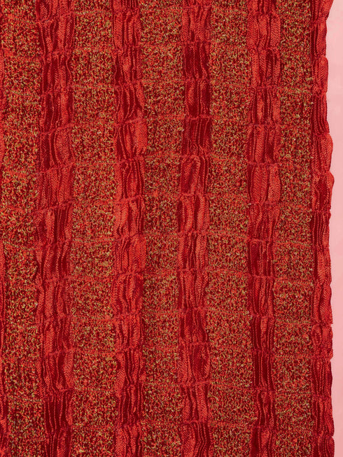 Men's Maroon Synthetic Crushed Dupatta Kurta Set