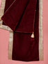 Men's Maroon Solid Velvet Kurta with Tassel Dupatta