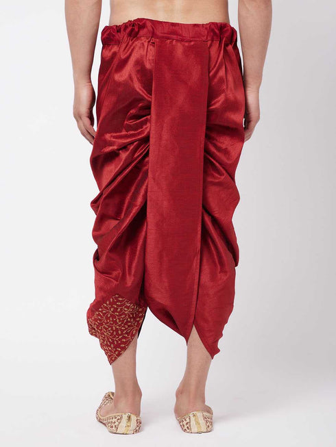 Men's Maroon Silk Blend Embroidered Dhoti
