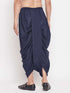 Men's Navy Blue Silk Blend Solid Pleated Dhoti