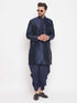 Men's Navy Blue Silk Blend Solid Pleated Dhoti