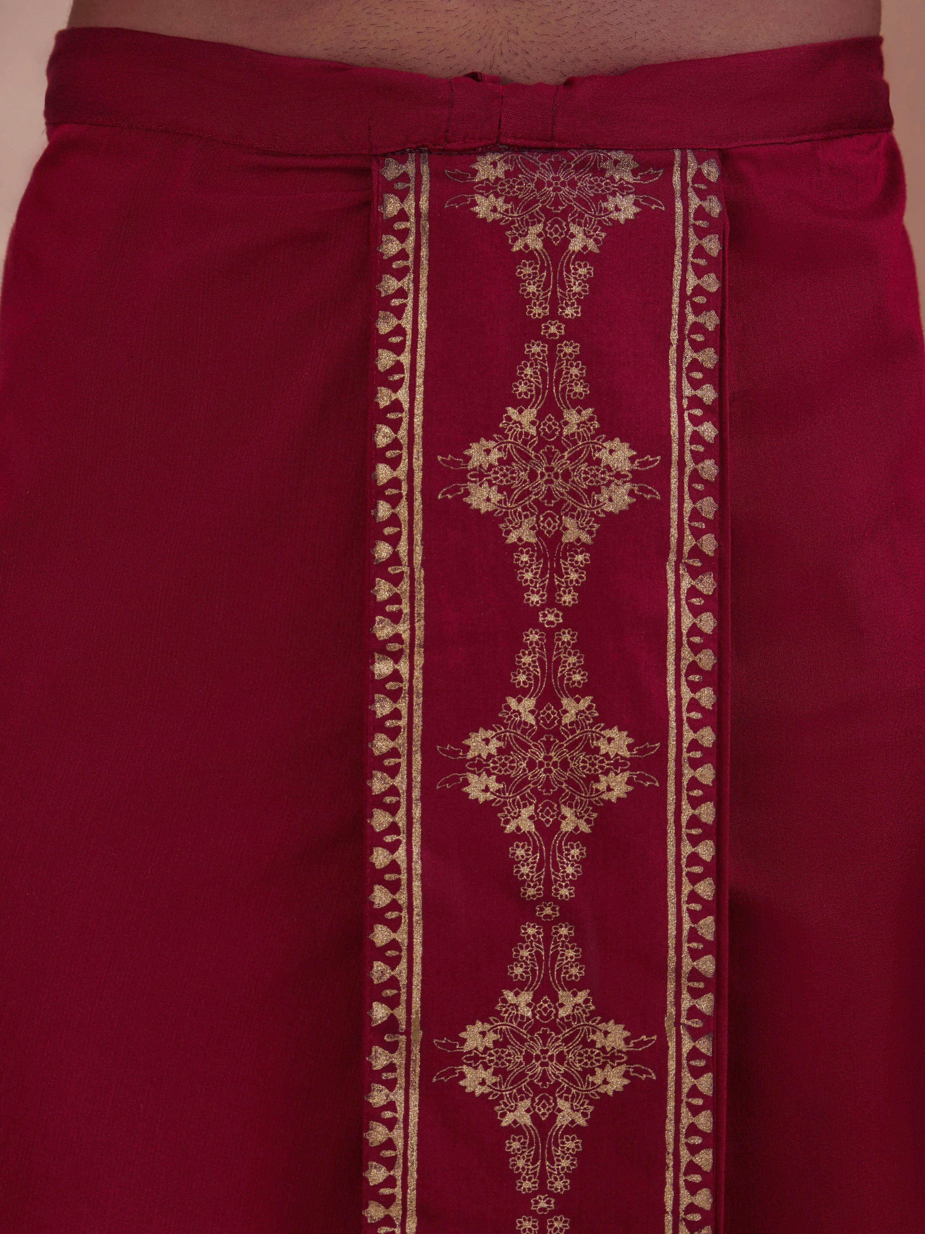 Men's Maroon Viscose Self Design Dhoti
