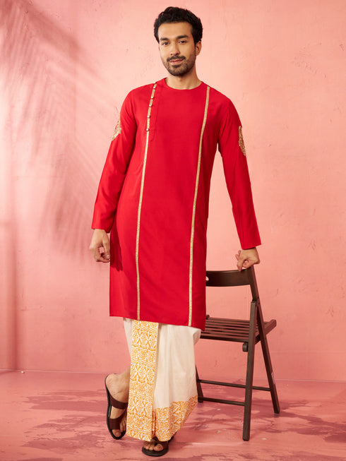 Men's Cream Viscose Dhoti Screen Print Ethnic