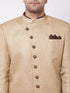 Men's Beige And Coffee Brown Jute Cotton Indo Western Set