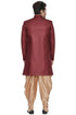 VASTRAMAY Men's Maroon Jute Cotton Blend Sherwani Set