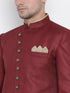 VASTRAMAY Men's Maroon Silk Blend Sherwani Set