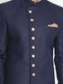VASTRAMAY Men's Dark Blue Silk Blend Sherwani Set
