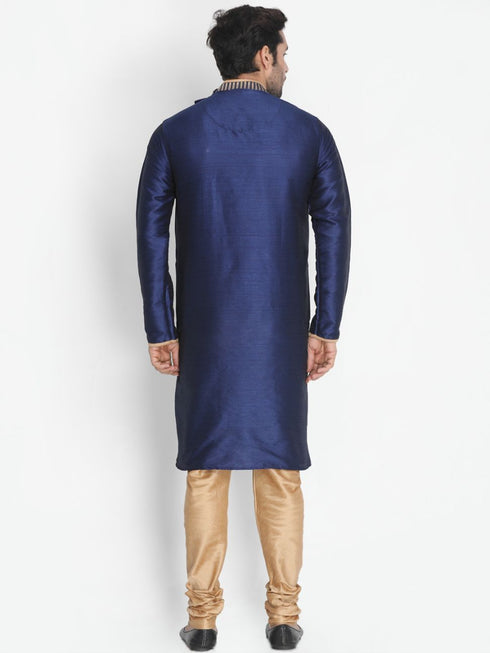 VASTRAMAY Men's Dark Blue Silk Blend Sherwani Set