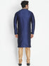 VASTRAMAY Men's Dark Blue Silk Blend Sherwani Set