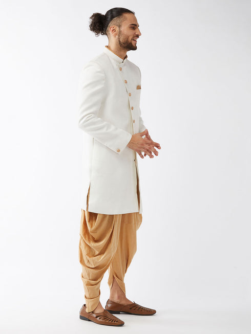 Men's White Silk Blend Sherwani Set