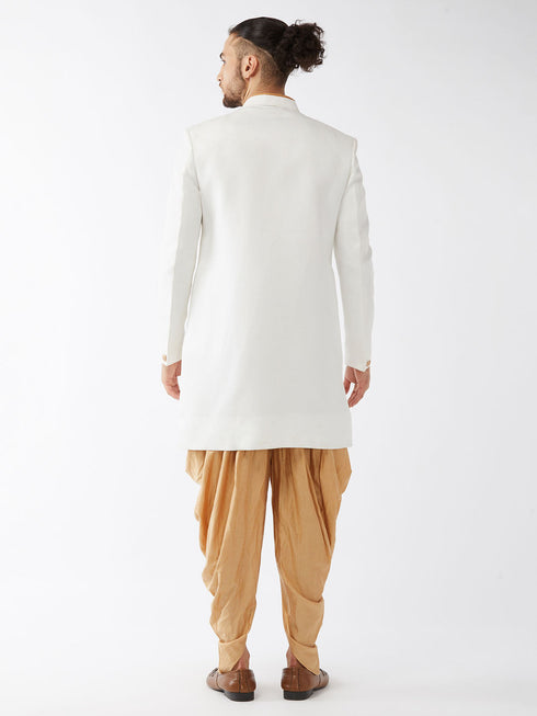 Men's White Silk Blend Sherwani Set