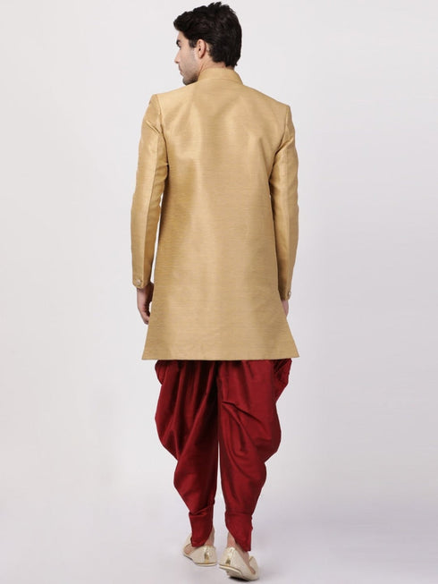 VASTRAMAY Men's Beige Silk Blend Sherwani Set
