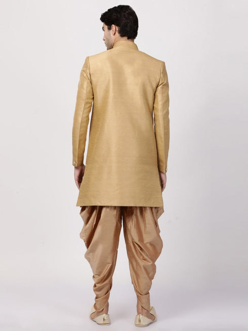 VASTRAMAY Men's Beige Silk Blend Sherwani Set