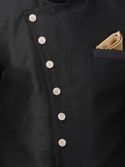 VASTRAMAY Men's Black Silk Blend Sherwani Set