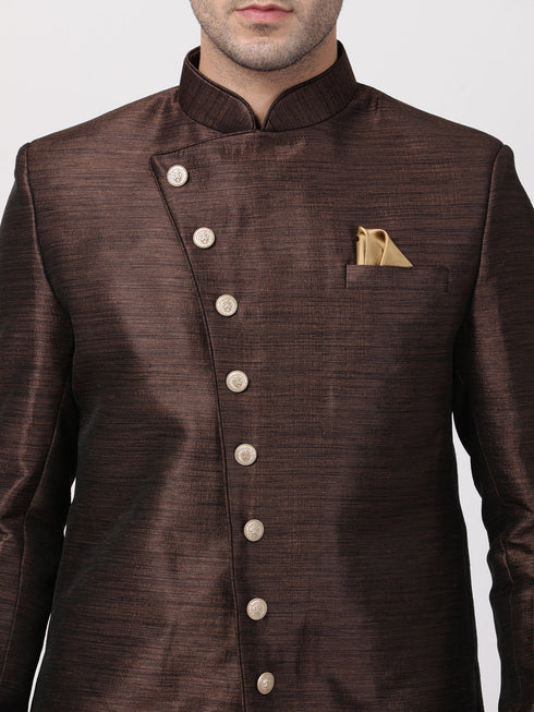 VASTRAMAY Men's Brown Silk Blend Sherwani Set