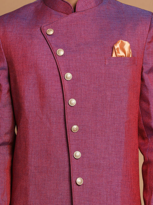 Men's Purple And Rose Gold Jute Sherwani Set