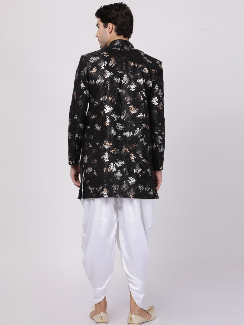 VASTRAMAY Men's Black Silk Blend Sherwani Set