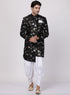 VASTRAMAY Men's Black Silk Blend Sherwani Set