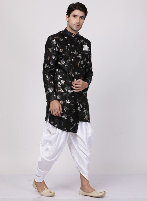 VASTRAMAY Men's Black Silk Blend Sherwani Set