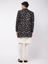 Men's Black Angrakha Style Indo Western Over Cream Kurta Pyjama Set
