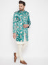 Men's Multicolor Base Blue Silk Blend Sherwani With Kurta Pyjama Set
